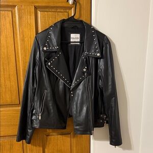 Elegant Faux Black Leather Jacket with Silver Studs